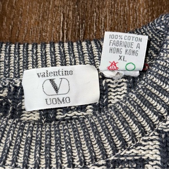 Vintage Men’s 90s Crewneck Sweater Black Blue White Patterned Valentino Garavani - Picture 7 of 8